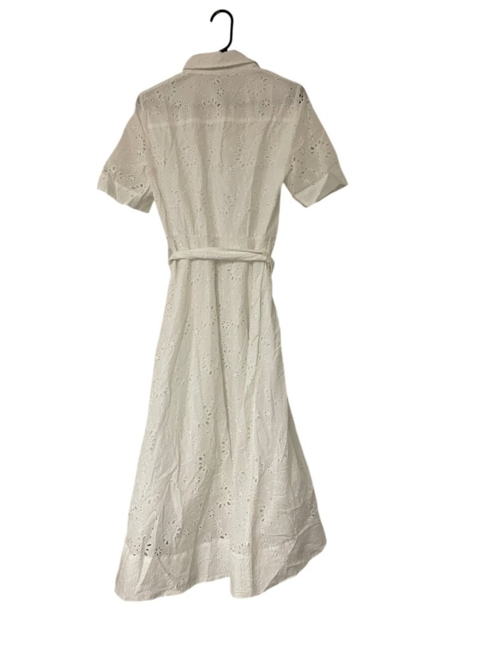 Zara Womens Shirt Dress XS White Embroidered Eyelet Belted Cotton 8223/087 NWT - Picture 5 of 14